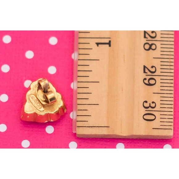 Vintage Ruby Heart Gold Tone Stud Earrings by Avon - P2 - Picture 2 of 2